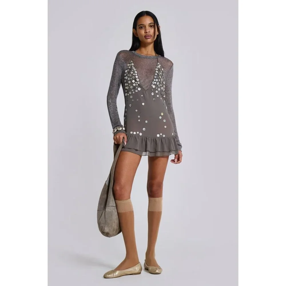 Jaded London Layered Mini Dress in Grey New Womens Sheer Halter - Picture 15 of 17